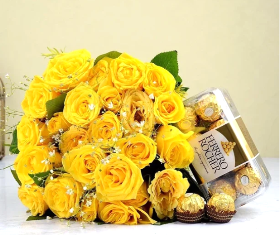 Sunny Elegance Yellow Rose & Ferrero Rocher Combo
