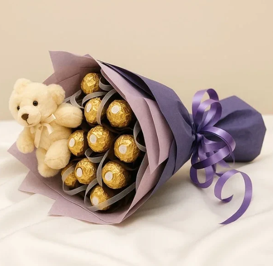 Luxurious Rocher Bunch & Soft Teddy Bear