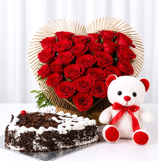 Scarlet Heart Black Forest & Teddy Combo