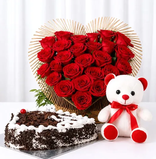 Scarlet Heart Black Forest & Teddy Combo