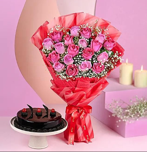 Blushing Blossoms & Rich Chocolate Cake