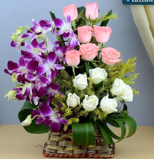 Orchid Grace & Blush Roses