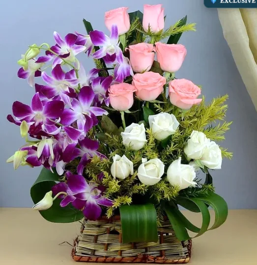 Orchid Grace & Blush Roses