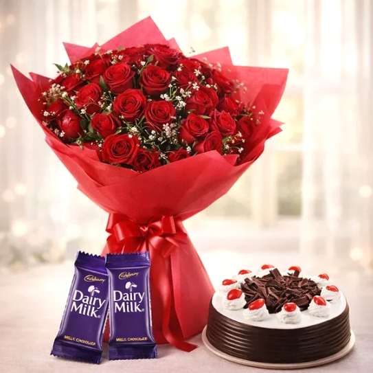 Classic Red Roses & Black Forest Celebration Hamper