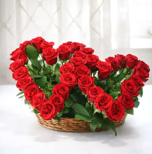 Forever Entwined Red Rose Heart Basket