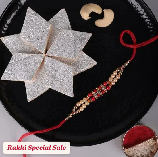 Golden Kaju & Silk Thread Rakhi Gift Box