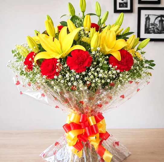 Vibrant Sunset Lily & Carnation Bunch