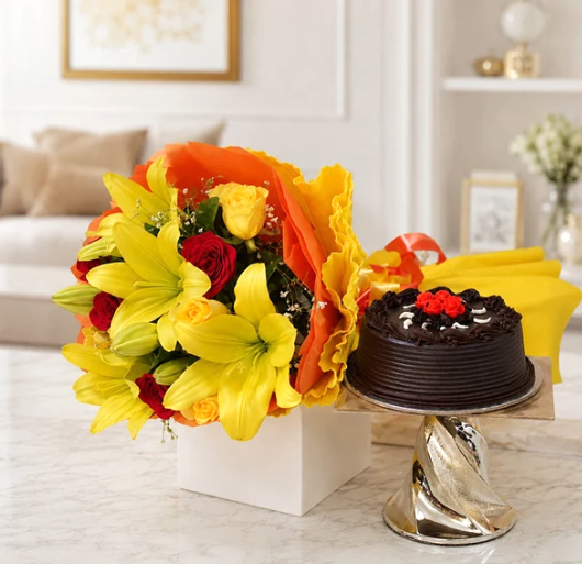 Symphony of Smiles Cake & Bouquet Set