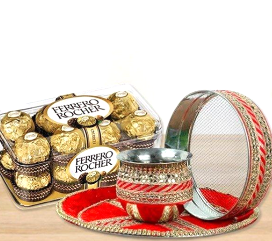 Shubh Karwa Chauth Pooja Thali & Gourmet Chocolate Set