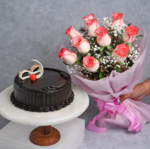Dark Cocoa & Pink Rose Charm