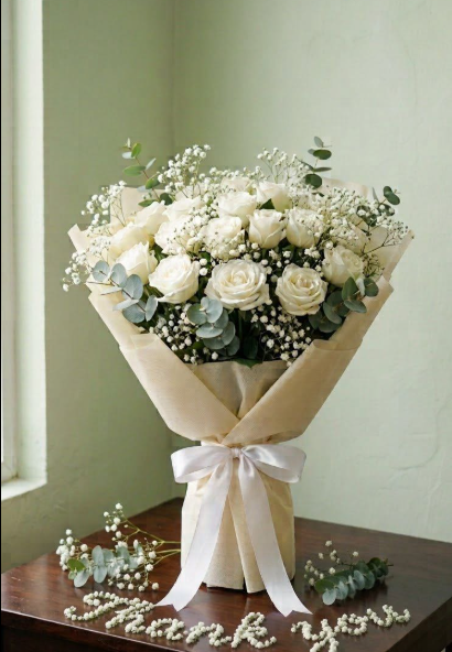 Angelic Glow 25 White Rose Bunch